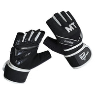 MT Gym Gloves Leather Padded Fitness Wrist Wrap Weightlifting MMA Style Workout