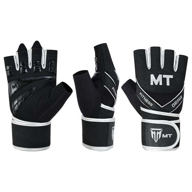 MT Gym Gloves Leather Padded Fitness Wrist Wrap Weightlifting MMA Style Workout