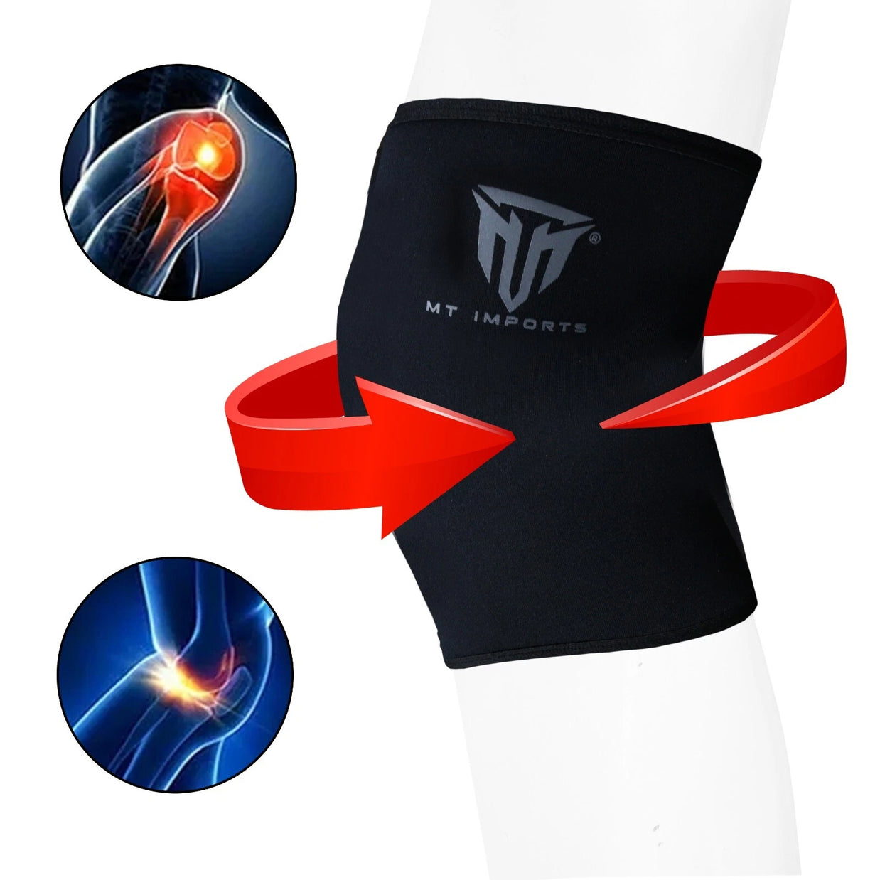 MT knee sleeve compression brace in black, angle view 4