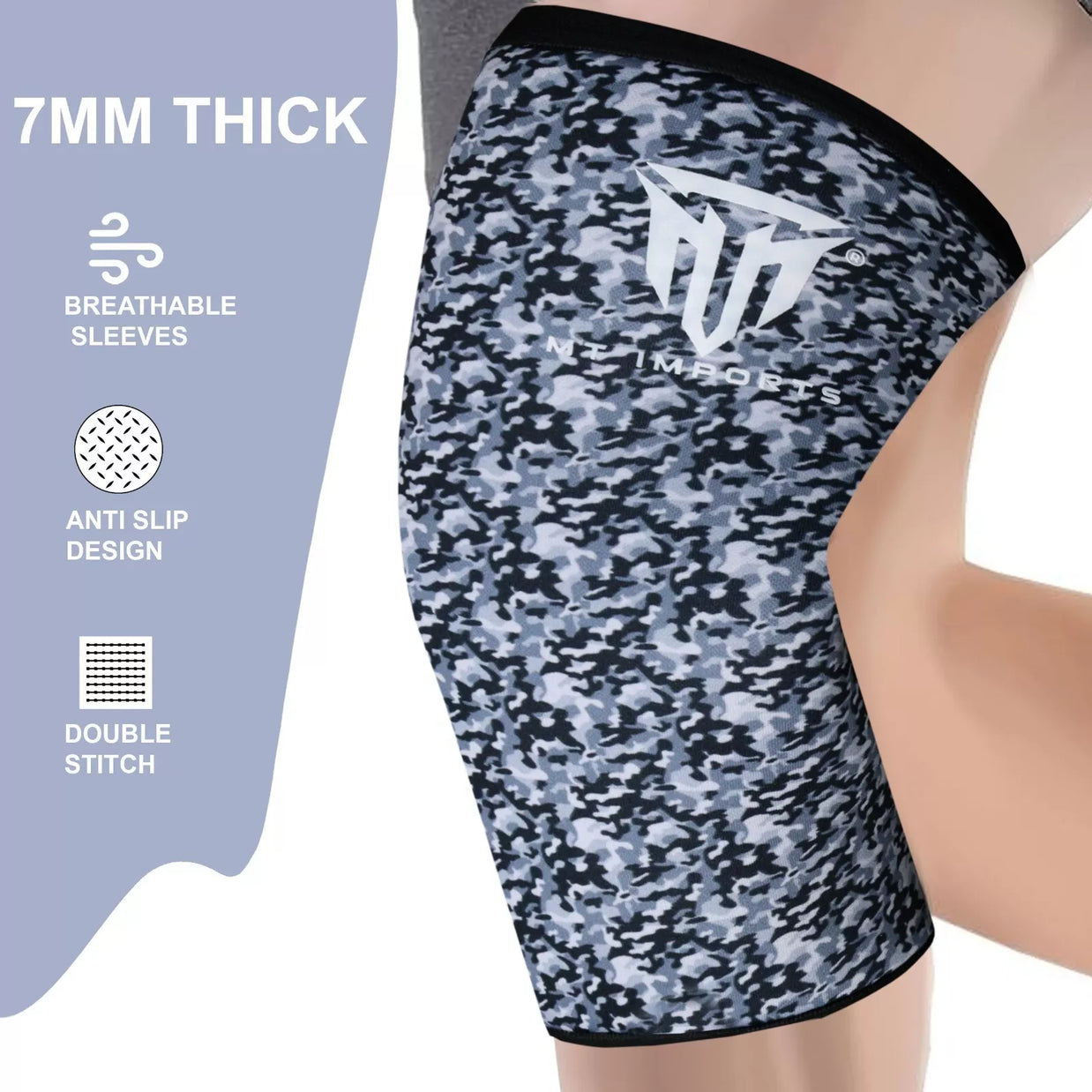 MT knee sleeve compression brace in blue, angle view 5