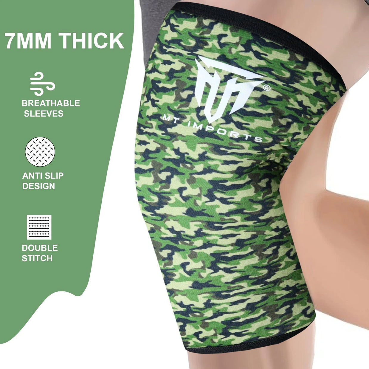 MT knee sleeve compression brace in green, angle view 5