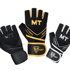 MT Gym Gloves Leather Padded Fitness Wrist Wrap Weightlifting MMA Style Workout