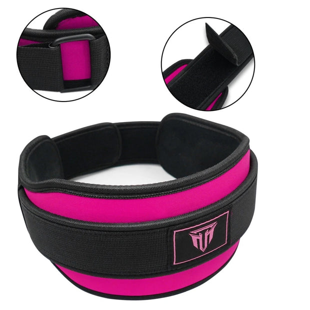 MT weightlifting padding belt in pink, front view