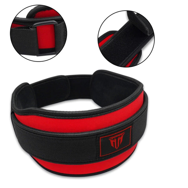 MT weightlifting padding belt in red, front view