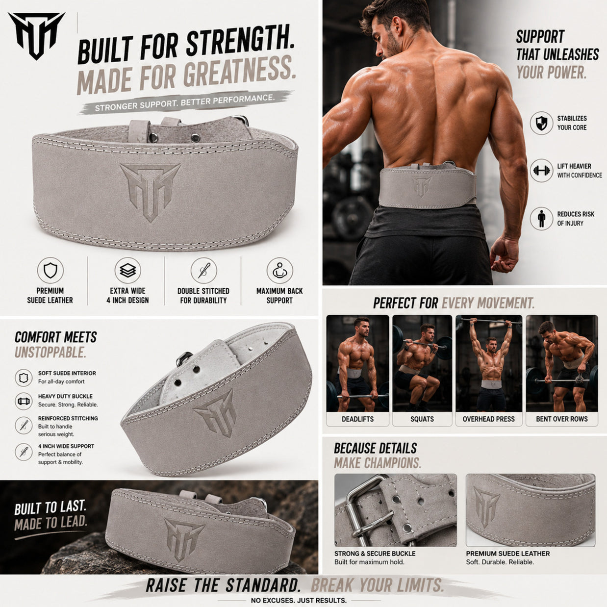 MT 4 Inch Weight Lifting Belt | Leather Back Support Belt for Gym, Powerlifting & Bodybuilding