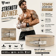 MT 10mm Genuine Leather Lever Belt | Premium Powerlifting & Weightlifting Gym Belt for Men & Women