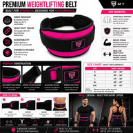 MT weightlifting padding belt in pink, infographic detail
