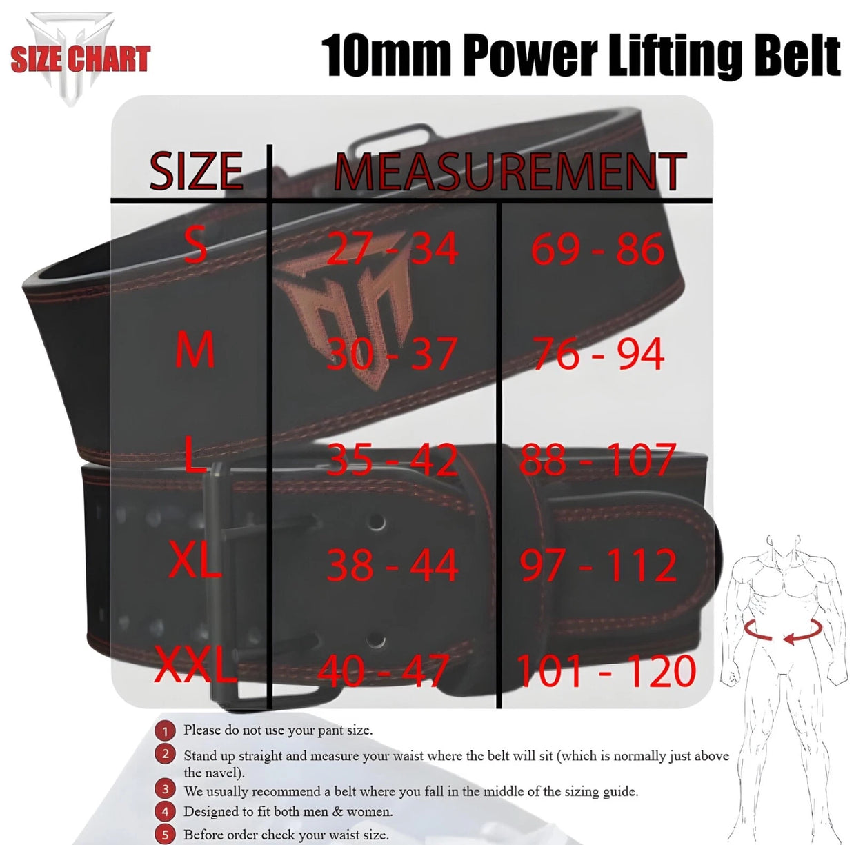 MT 10mm Powerlifting Leather Belt | Carbon Fiber Padded Back Support for Squats, Deadlifts & Gym
