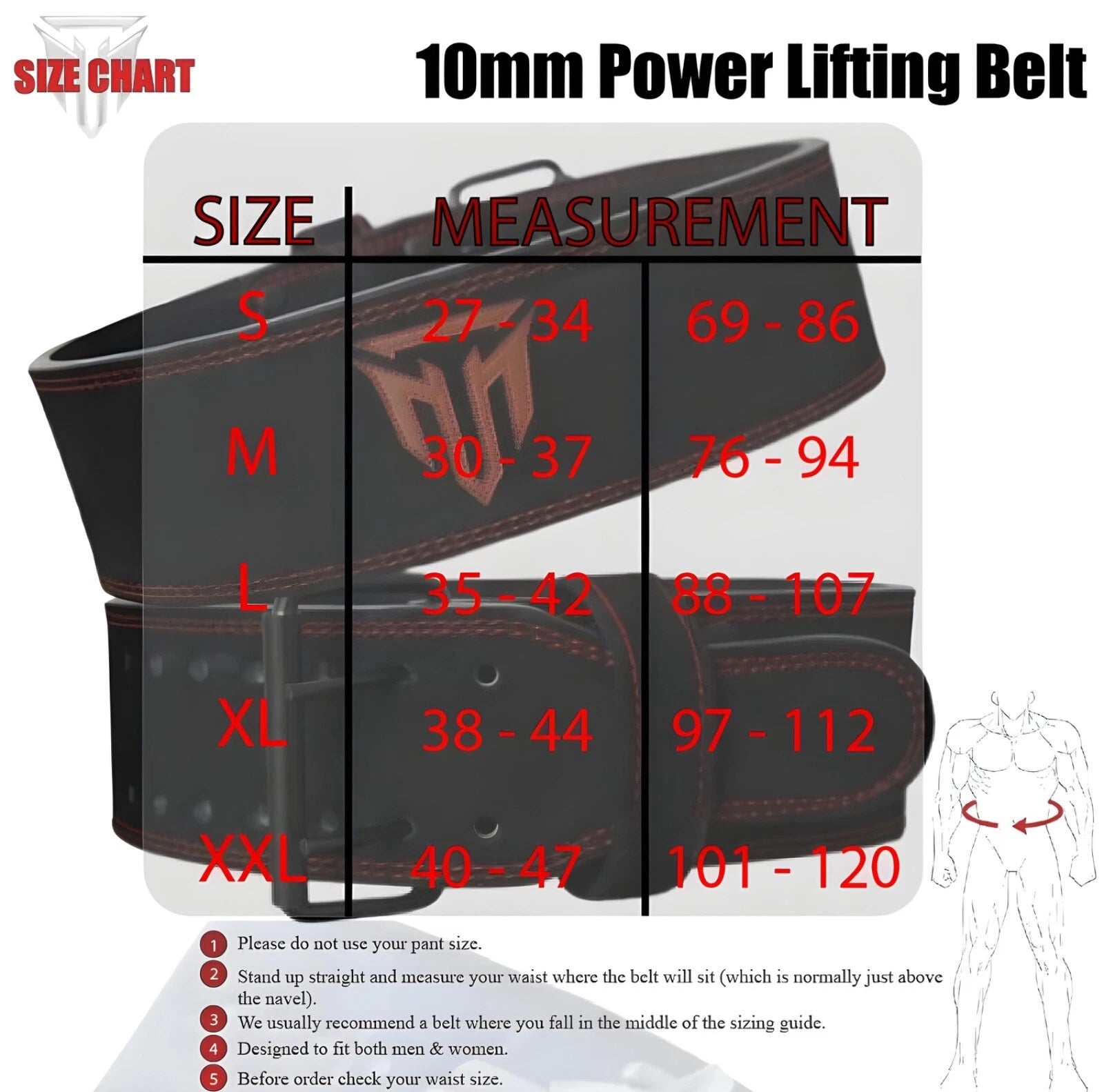 MT 10mm Powerlifting Leather Belt-Weightlifting Belt Lever Bodybuilding Gym Belt