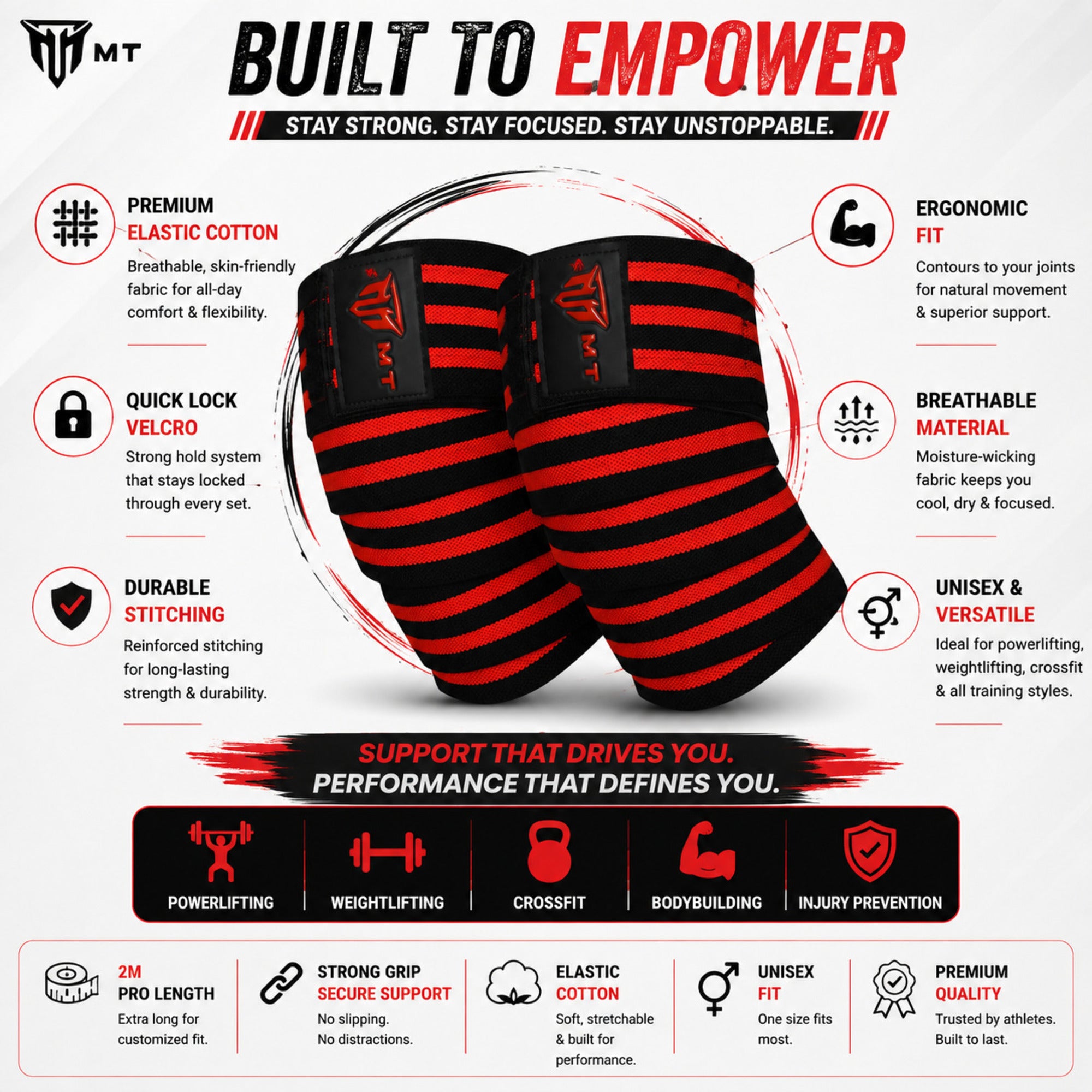 MT Weight Lifting Knee Wraps Fitness Training Straps Power Lifter Gym Men Women