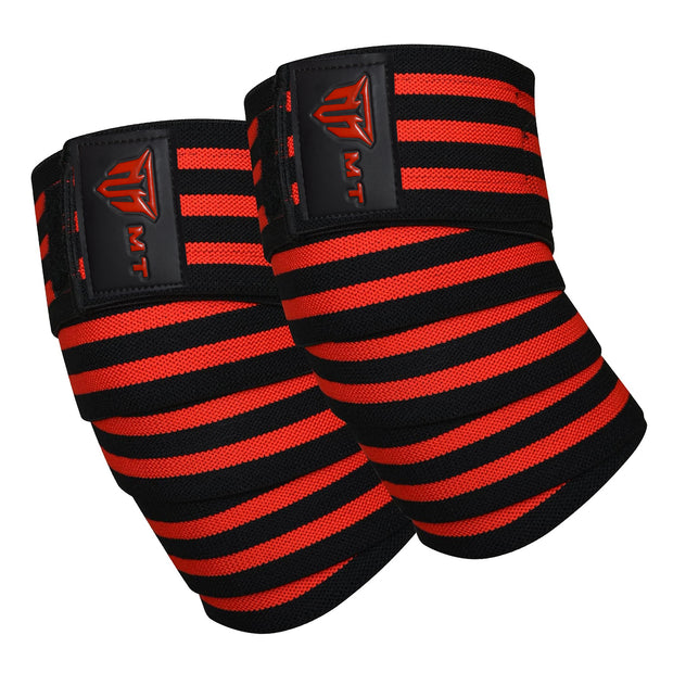 MT weight lifting knee wraps in red, front view