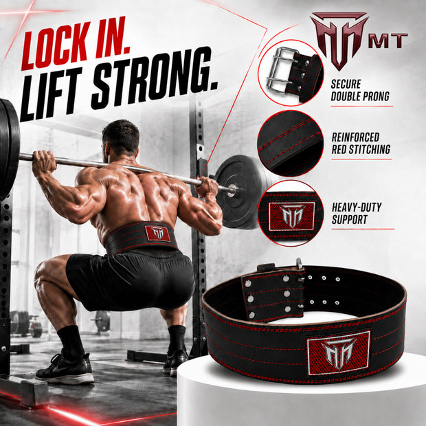 MT Pro Powerlifter Belt | Premium Leather Back Support for Weightlifting, Squats & Deadlifts