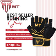 MT Gym Gloves Leather Padded Fitness Wrist Wrap Weightlifting MMA Style Workout