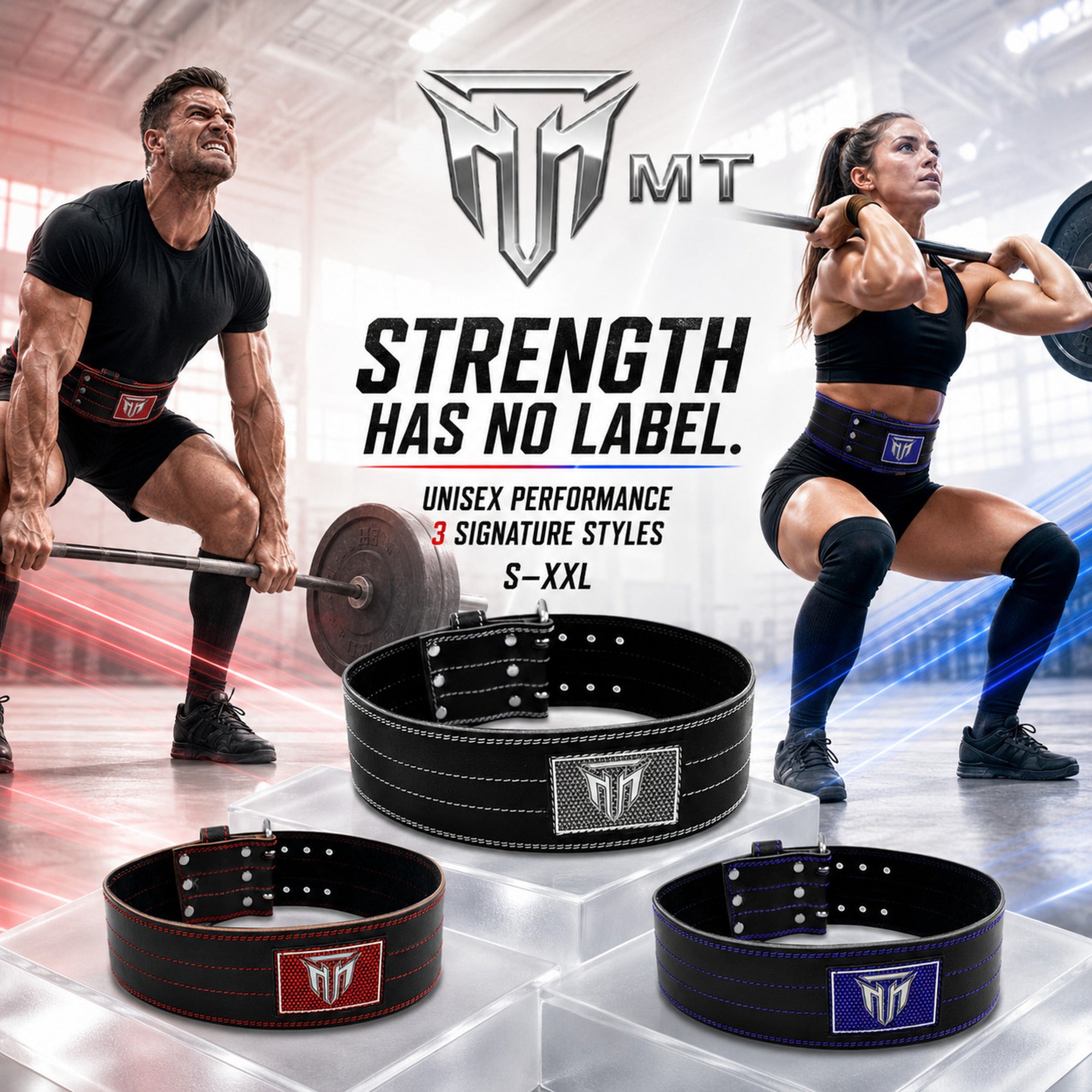 MT Pro Powerlifter Belt | Premium Leather Back Support for Weightlifting, Squats & Deadlifts