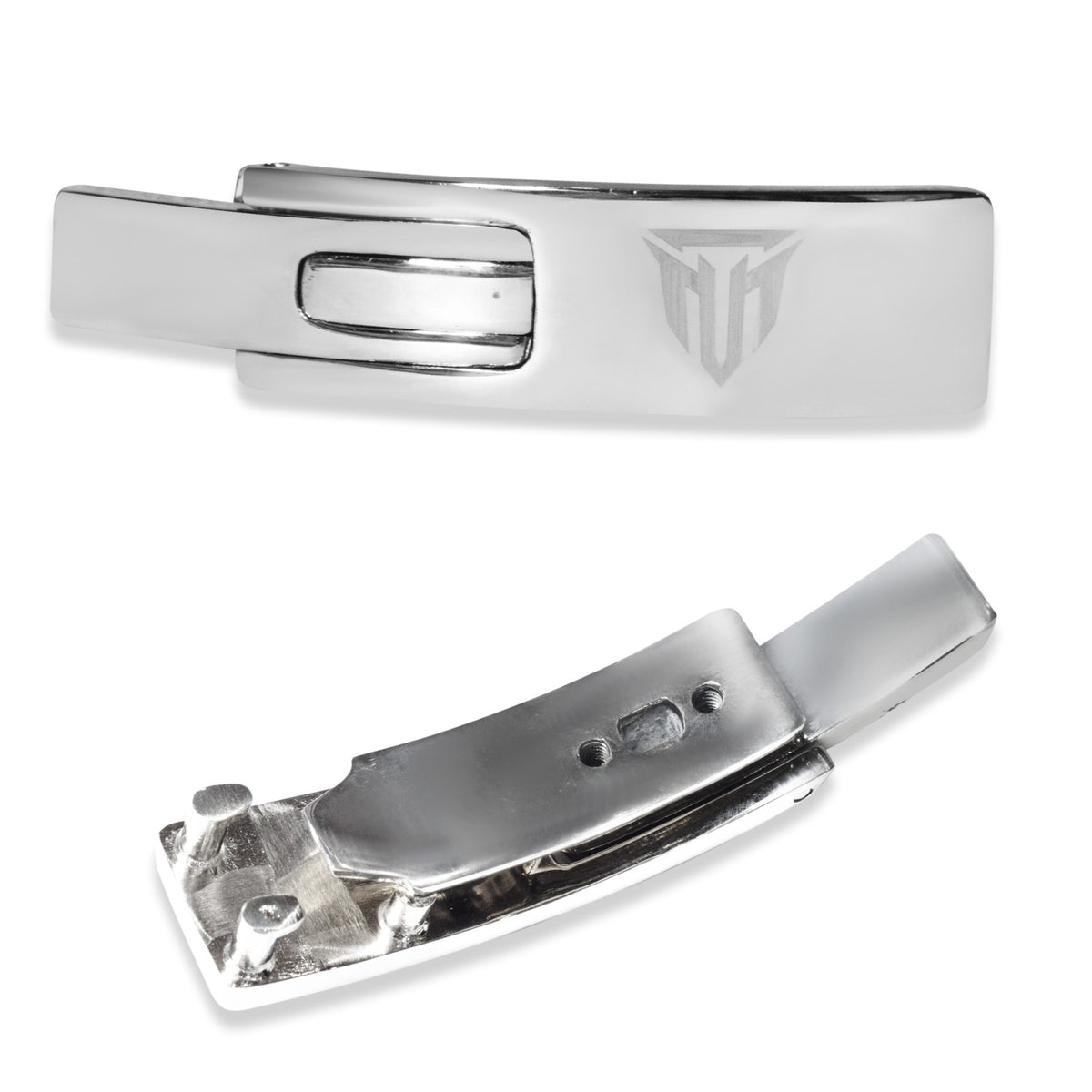 MT lever buckle replacement in silver, front view