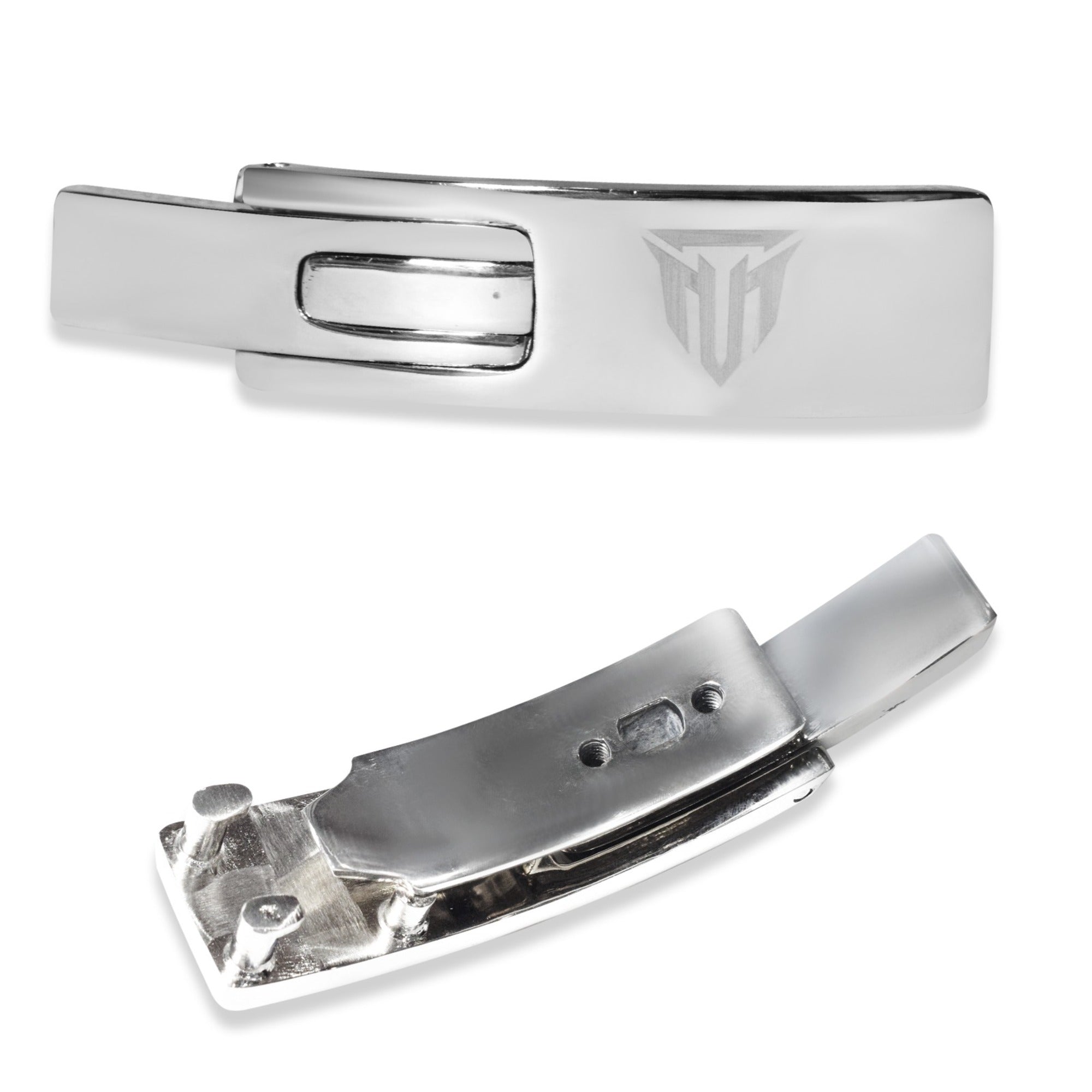 MT lever buckle replacement in silver, front view