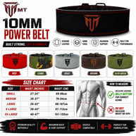 MT 10mm Powerlifting Leather Belt | Carbon Fiber Padded Back Support for Squats, Deadlifts & Gym