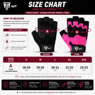 MT leather gym gloves size chart S to 2XL