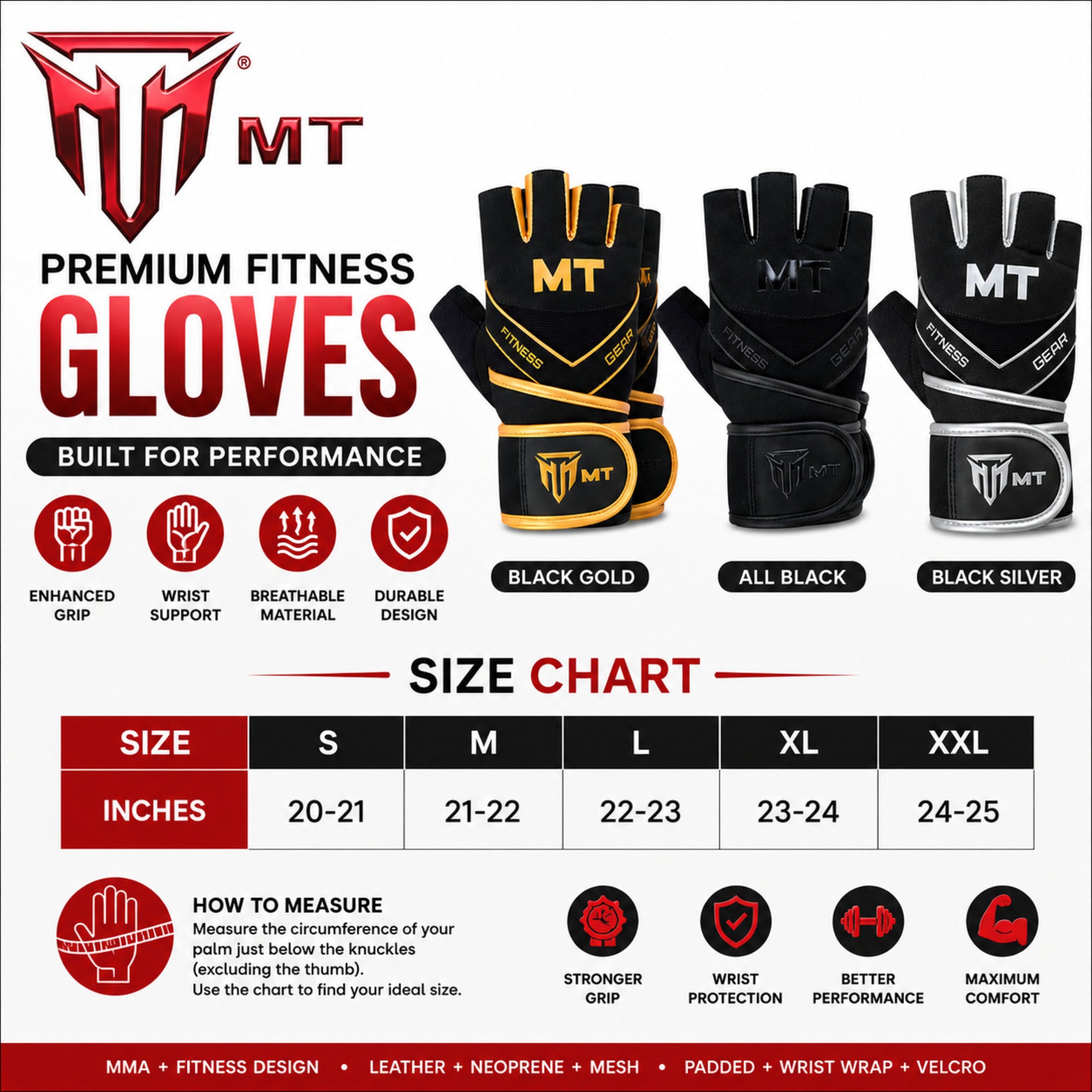 MT Master Gym Gloves | Premium Suede Leather & Neoprene Weightlifting Gloves for Men & Women