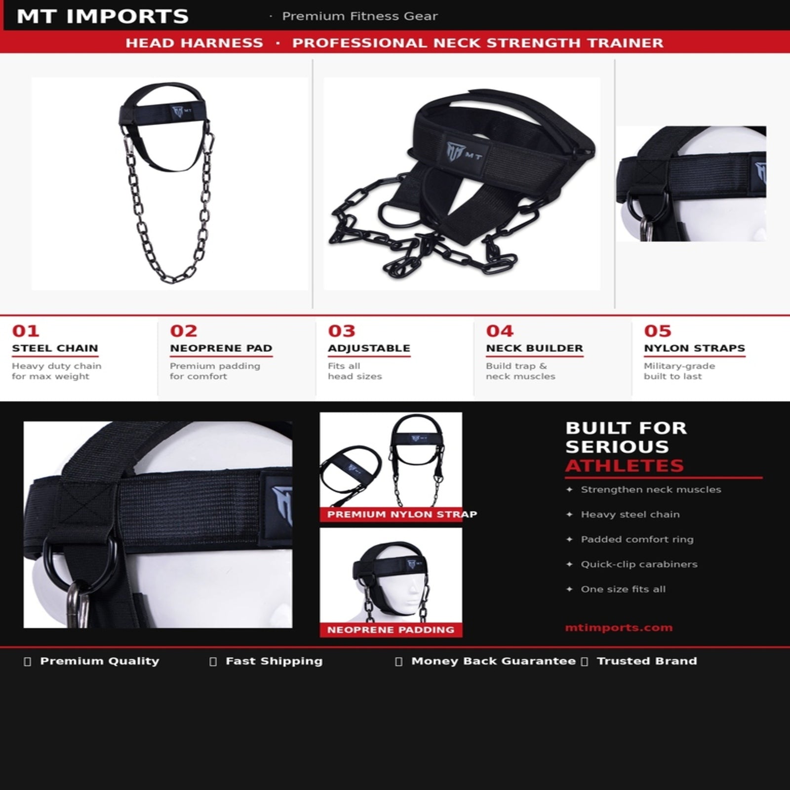 MT Head Harness for Neck Training | Double Padded Weight Lifting Neck Harness Workout Straps for Men & Women