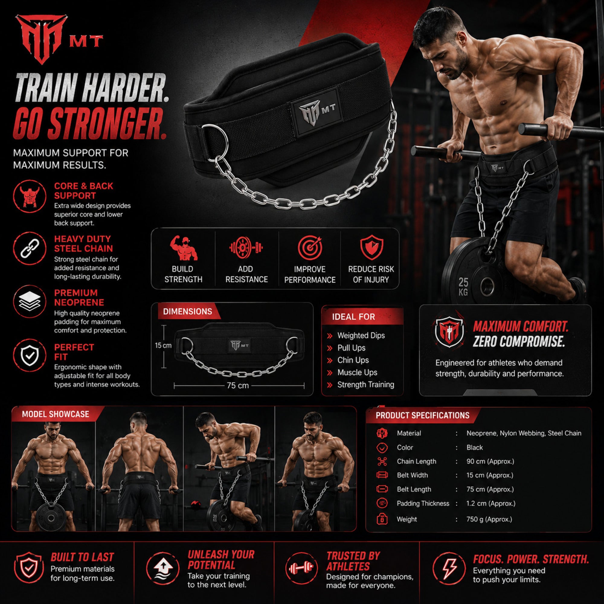 MT dip belt with steel chain, angle view 5