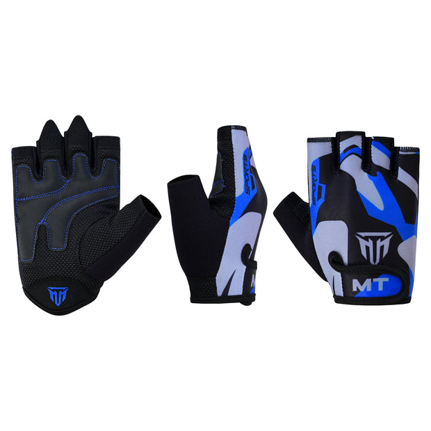 MT weight lifting gloves in camo blue, front view