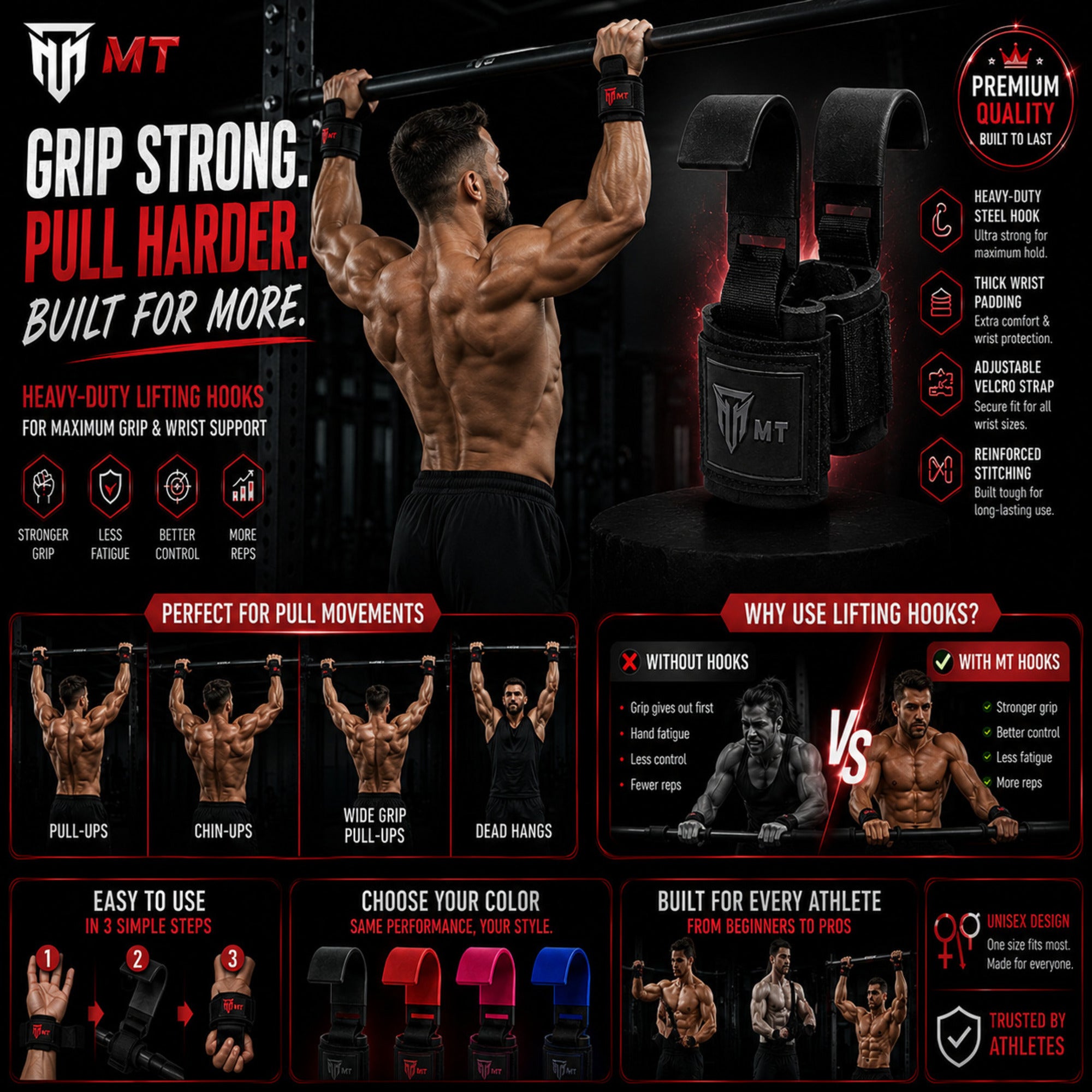 MT power lifting hook bar in black, worn by model