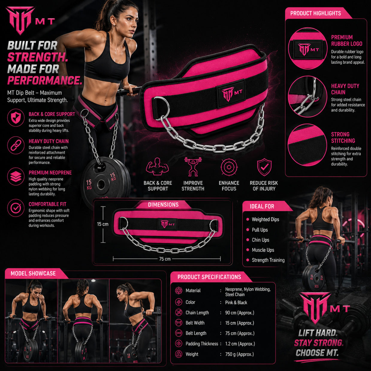 MT dip belt with steel chain, angle view 4