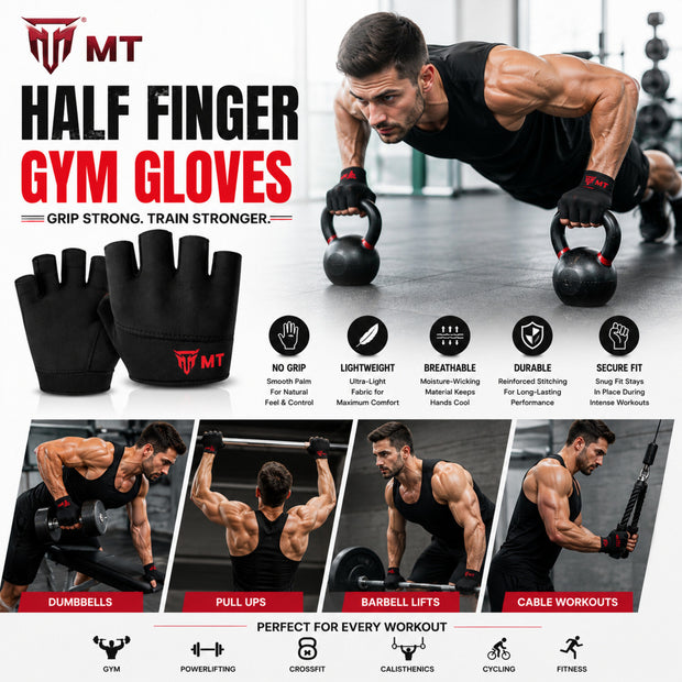MT half finger gym gloves, detail view