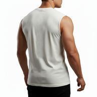 MT white sleeveless fitness t-shirt, back view