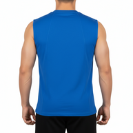 MT sleeveless blue fitness t-shirt, back view