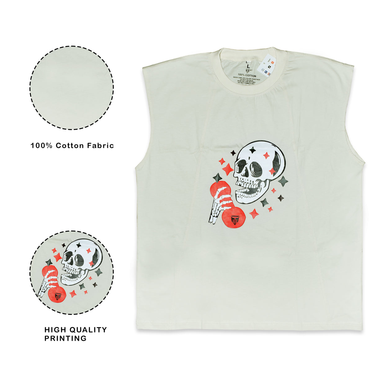 MT white sleeveless fitness t-shirt, detail view 2