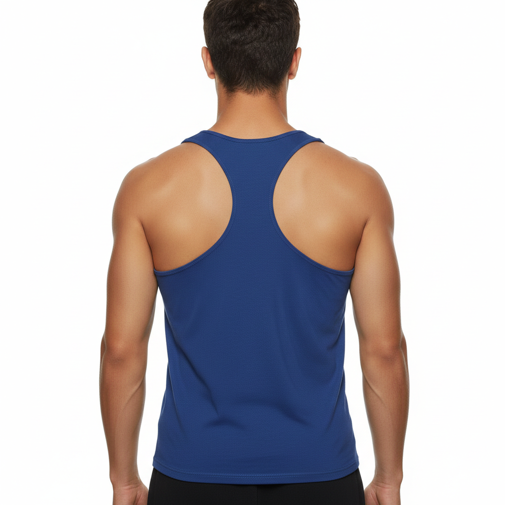 Blue butterfly top tank, back view