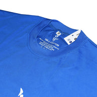 MT sleeveless blue fitness t-shirt worn by model
