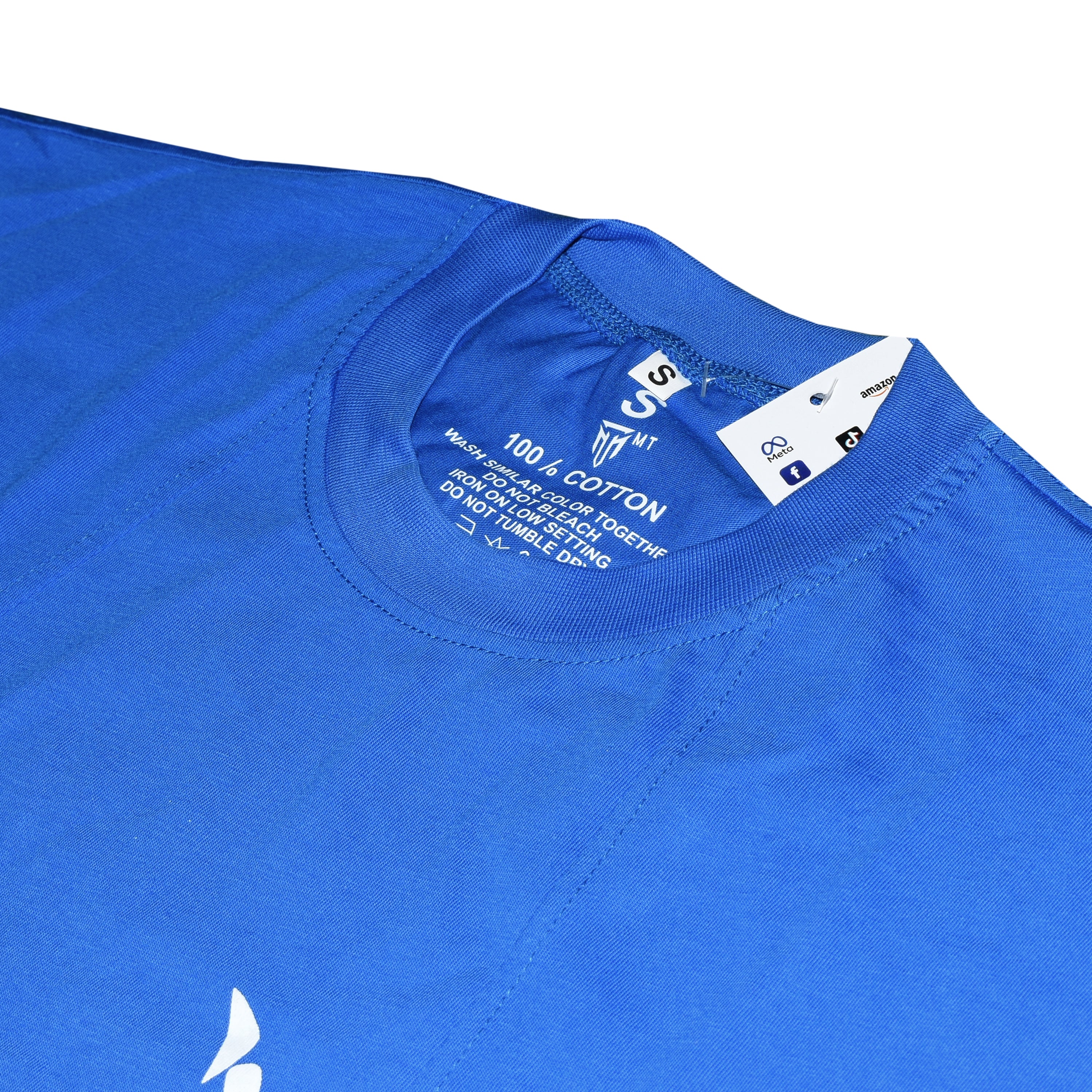 MT sleeveless blue fitness t-shirt worn by model