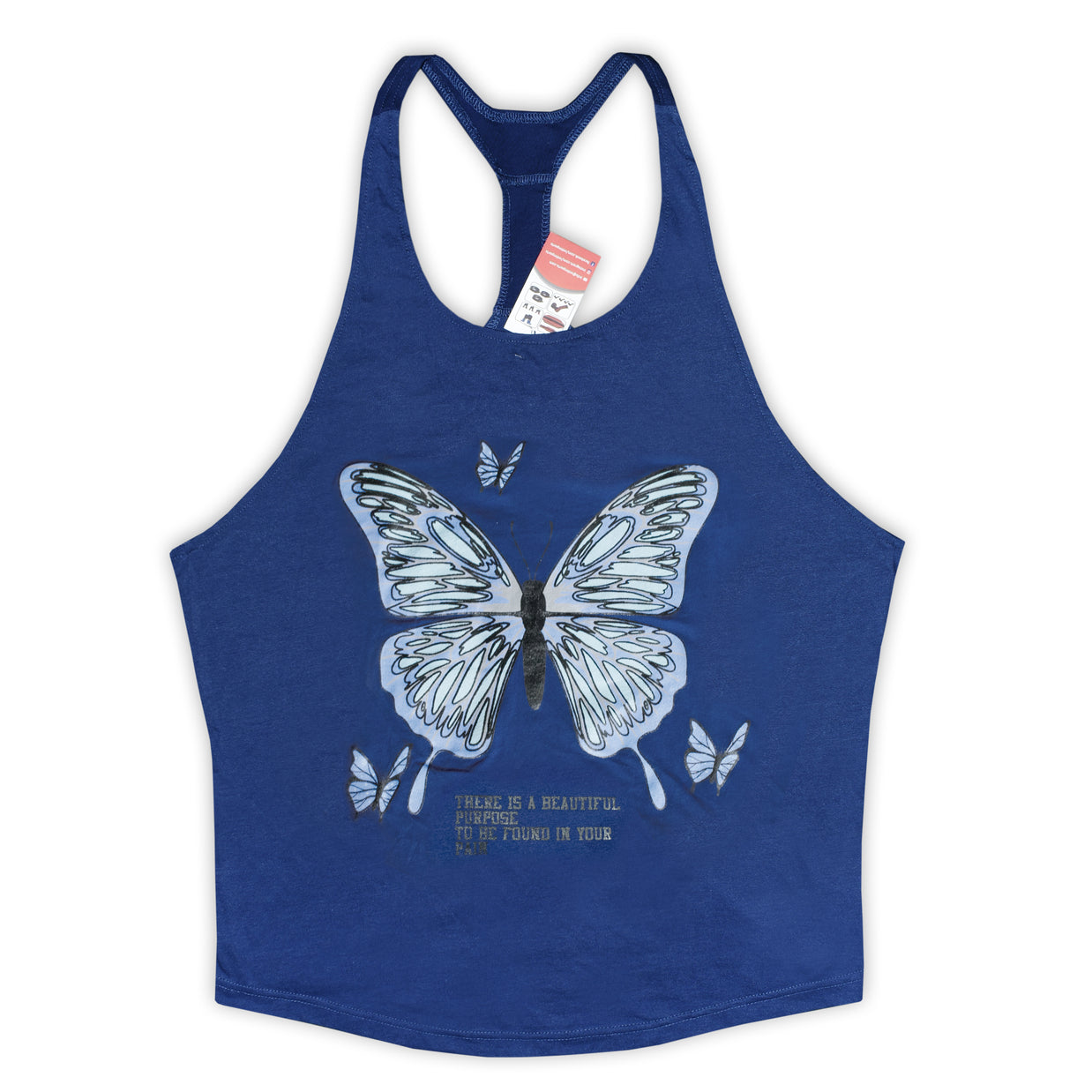 Blue butterfly top tank, detail view