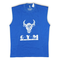 MT sleeveless blue fitness t-shirt, detail view