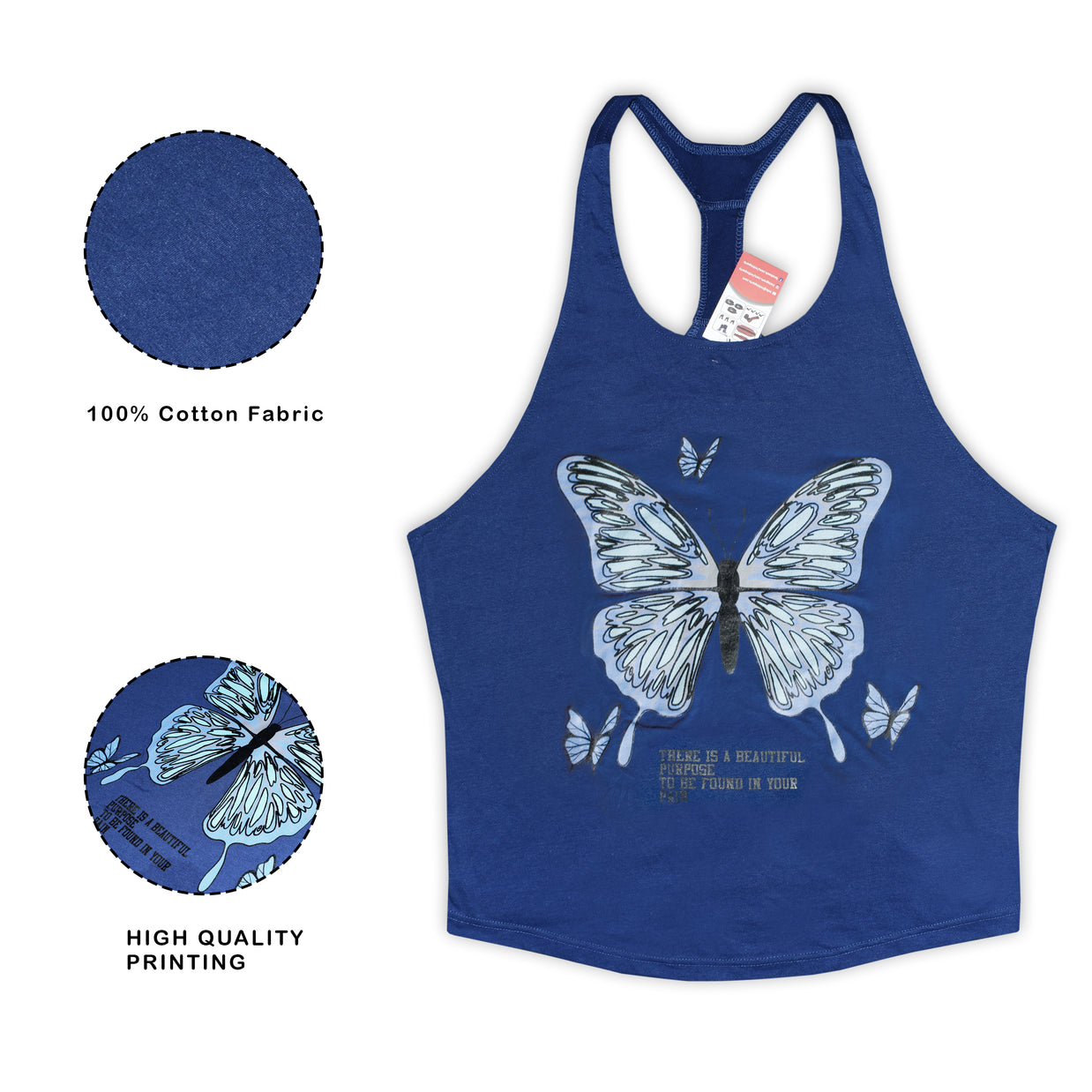 Blue butterfly top tank, fabric detail