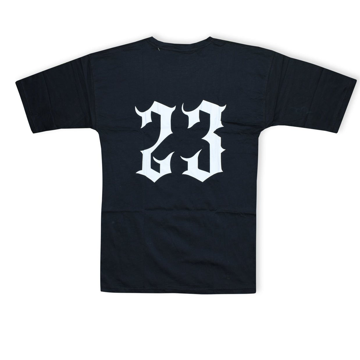 MT drop shoulder gym black tee worn by model