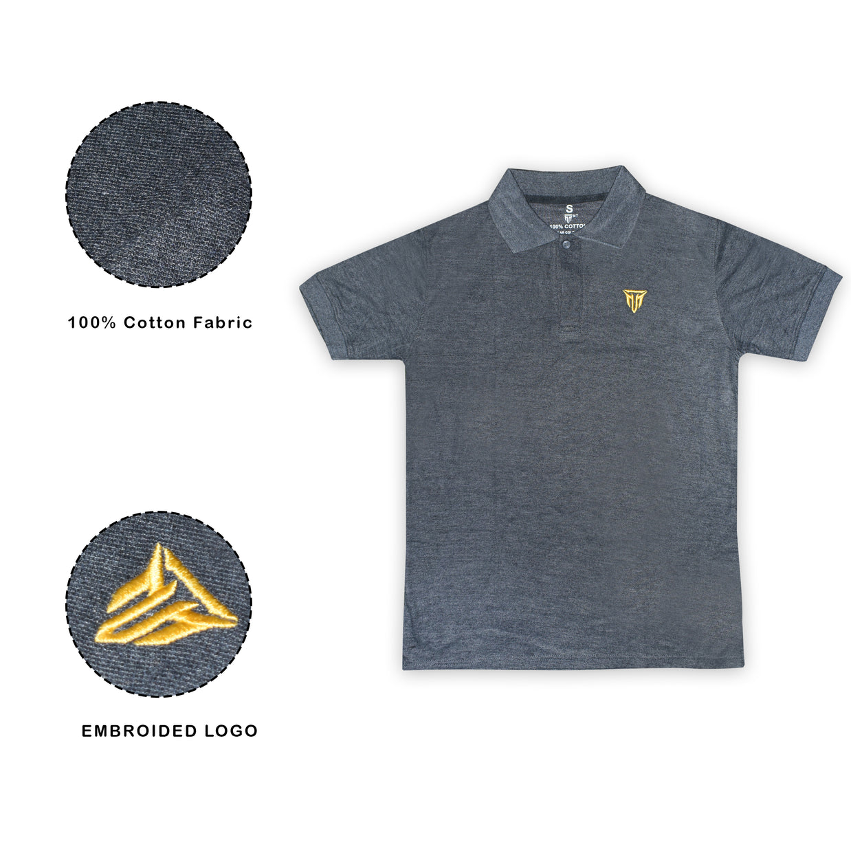 MT polo t-shirt worn by model