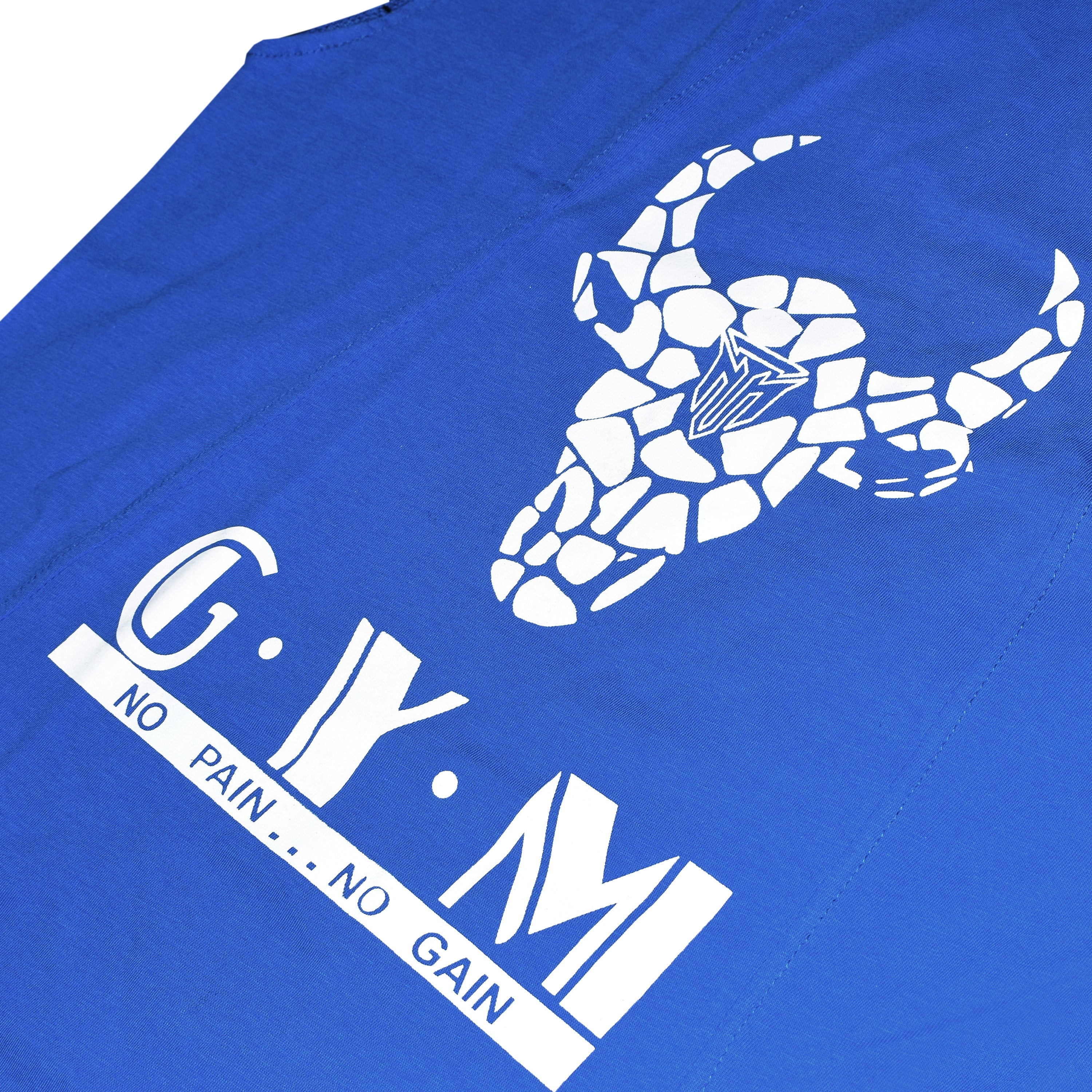 MT sleeveless blue fitness t-shirt, fabric detail