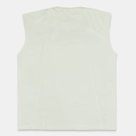 MT white sleeveless fitness t-shirt worn by model