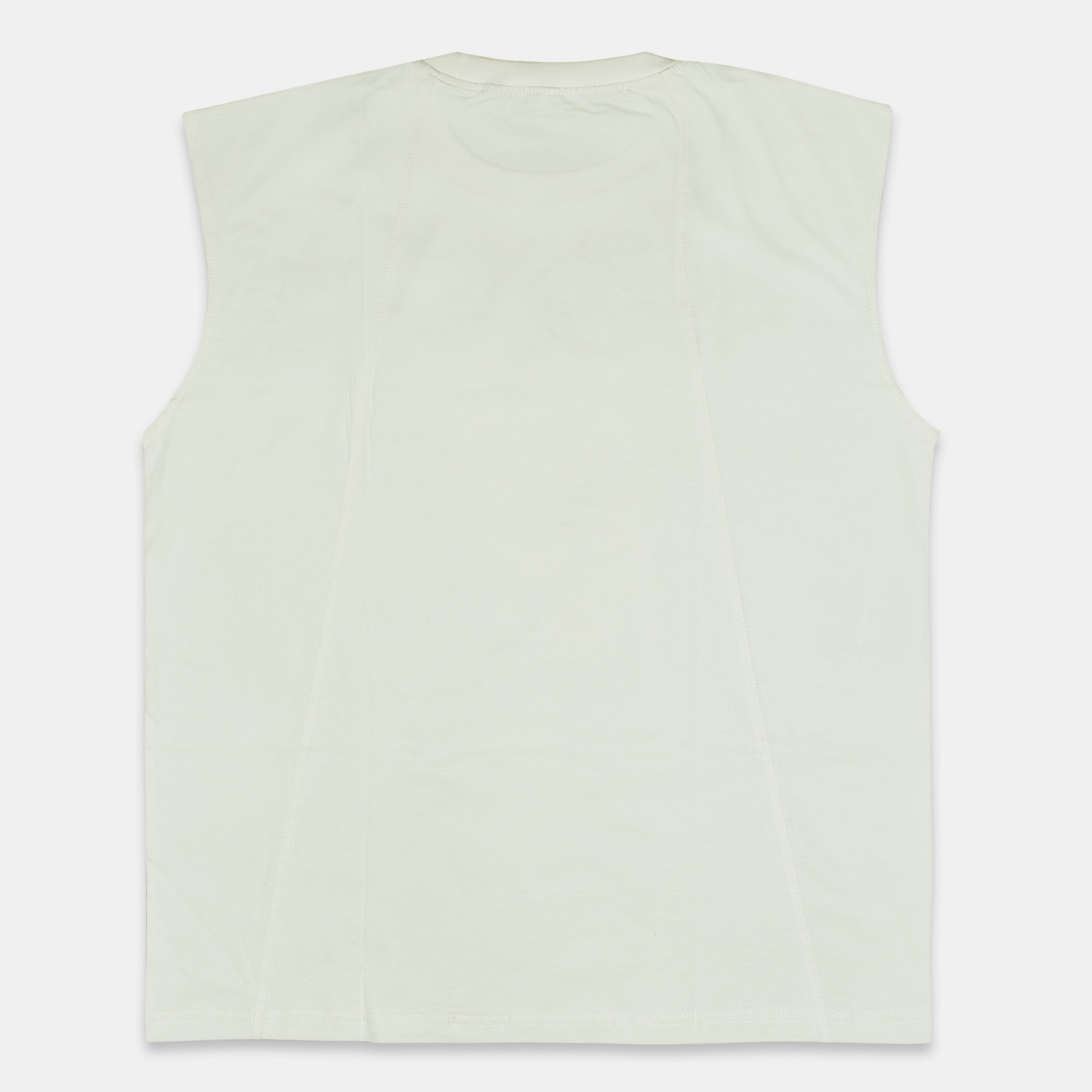 MT white sleeveless fitness t-shirt worn by model