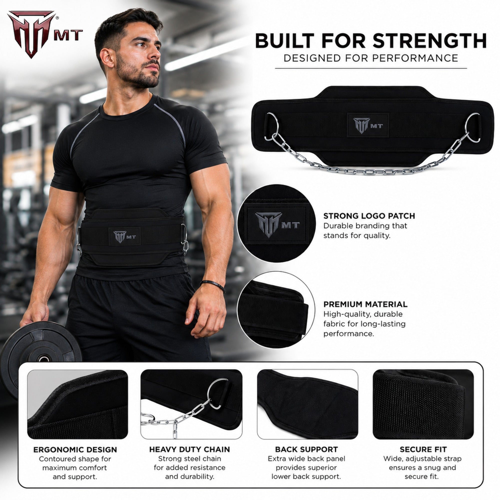 MT dip belt with steel chain, front view