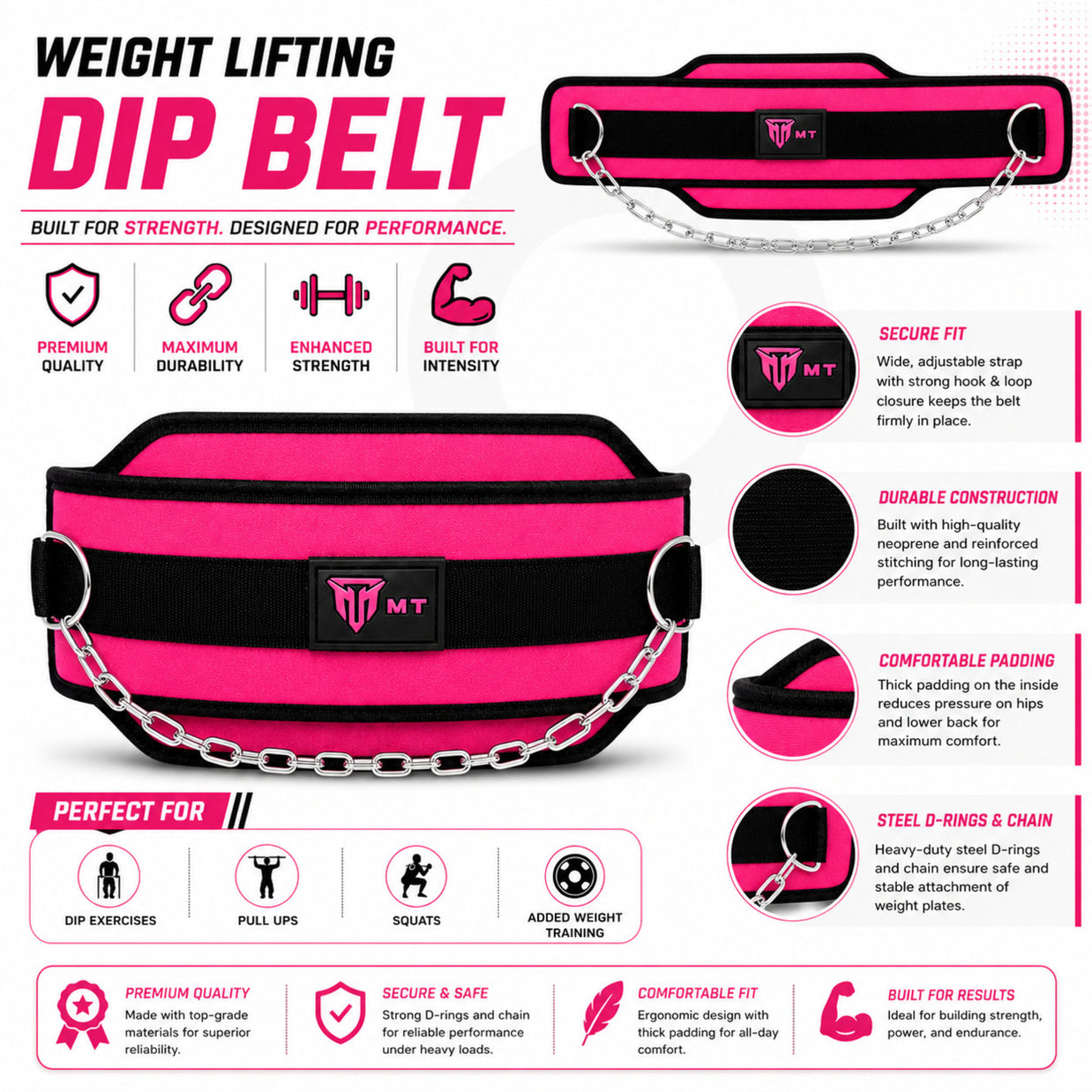 MT dip belt with steel chain, buckle detail