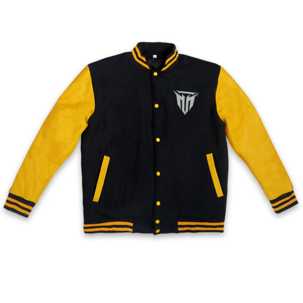 Baseball Jacket Black Body & Yellow Leather Sleeves