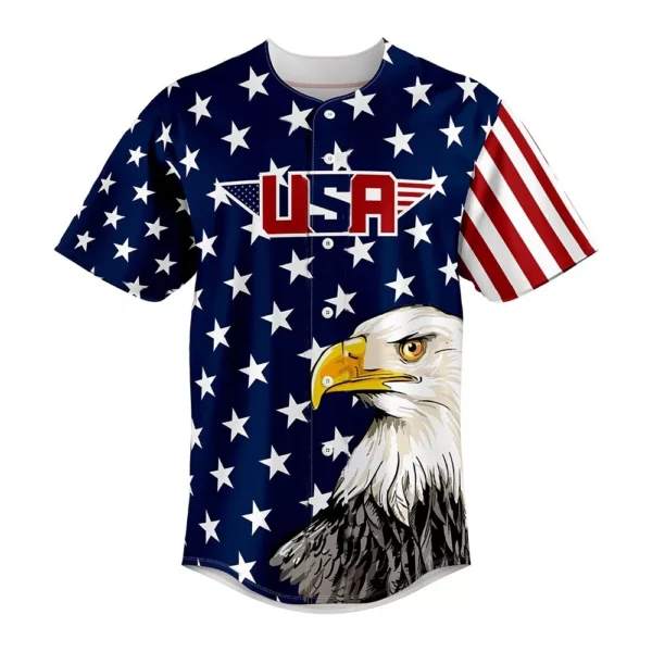 New Baseball Jersey USA Flag Eagle Independence Day 3D Mens Shirt